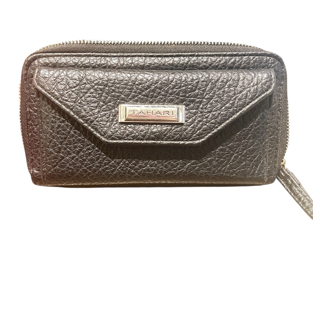 Tahari Pebbled Leather Black Tri-Fold Wallet/Wristlet